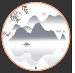 圆形水墨竹子意境山水装饰矢量装