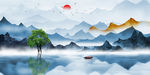 麋鹿山水抽象飞鸟晶瓷画装饰画