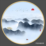 圆形水墨画