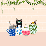 猫咪茶杯插画