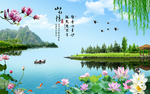 中式唯美荷花背景