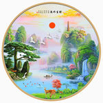中式流水生财山水瀑布装饰画