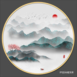 圆形水墨画