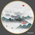 圆形水墨画