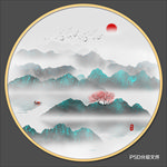 圆形水墨山水