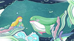 手绘童话鲸鱼女孩海底插画