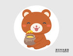 卡通熊拿着蜜蜂罐插画图标