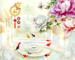 家和万事兴花卉背景墙