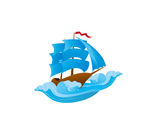 矢量帆船海浪