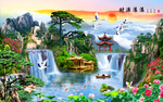 迎客松流水生财挂画装饰画