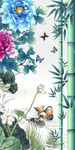客厅孔雀牡丹国画玄关背景墙