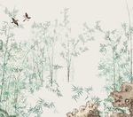 工笔竹子花鸟现代手绘背景墙