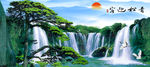 迎客松山水风景画