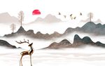 麋鹿山水铜板电视背景墙
