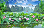 山水风景画山清水秀荷花背景墙