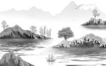 爆款唯美新山水画 tif分层