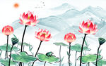 国画荷花电视背景墙装饰画