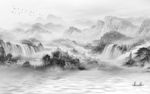 山水高档灰色框画 TIF分层