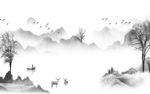 别墅 山水灰色框画 TIF分层