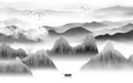 最新 山水灰色框画 TIF分层