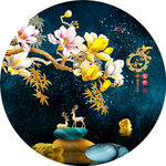 麋鹿石来运转抽象圆形装饰画
