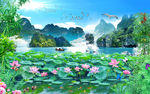 山水画万里河山流水背景墙