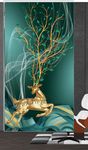 新中式金色麋鹿风景玄关装饰画