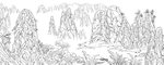手绘国画白描山水白描