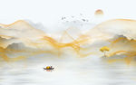 金色水墨山水画