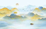 金色水墨山水画