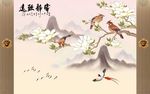 宁静致远彩雕兰花山水电视背景墙