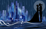 情侣月夜城市爱情背景墙壁画