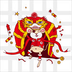 卡通老鼠舞狮迎新年