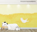 治愈系秋天猫咪背景墙插画