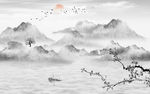 高档 高清灰色山水 tif分层