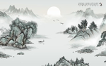 中式简约水墨山水画电视背景墙