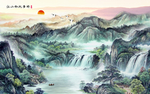 江山如此多娇电视背景壁画