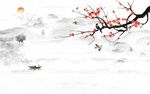 新中式红梅旭日东升水墨山水