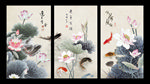 荷花三条屏