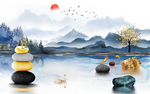 石来运转山水背景墙