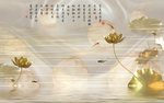 金莲玉石背景中式立体背景墙壁画