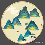 圆形国潮山水