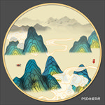 圆形山水画