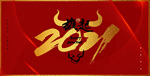 喜庆年会牛年红色背景板