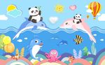 卡通蓝天海底世界海豚背景墙