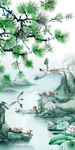 青松迎客国画松树中式玄关背景墙