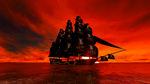 海盗船在红色的夕阳中航行