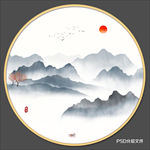 圆形水墨画
