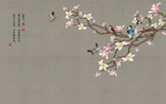 新中式手绘梅花工笔花鸟古典背景