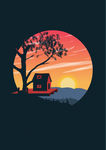 插画夕阳